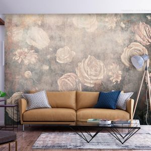 Fotobehang – Misty nature – orange flowers on a non-uniformly textured background